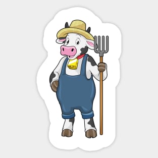 Cow as Farmer with Pitchfork Sticker